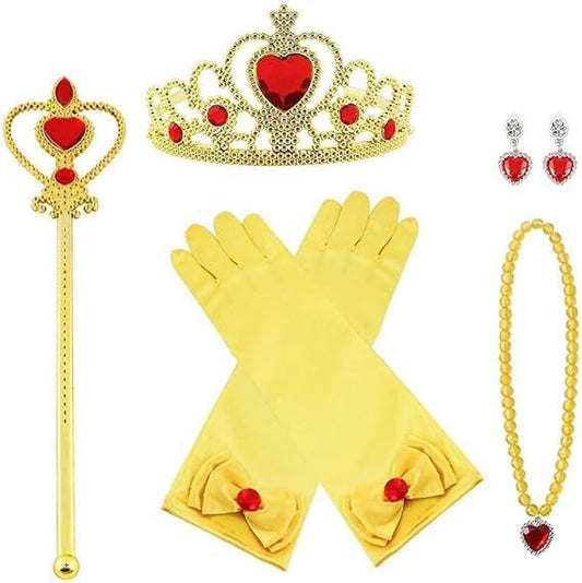 Vicloon Princess Dress Up Accessories, 7PCS Princess Costume Gloves Necklace Earrings Set