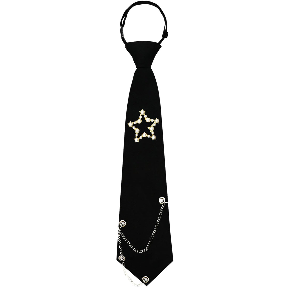 LJBFNN Black Ties for Women, Womens Tie with Metal Chain 2.76'' Pre-Tied Necktie for Girls School Uniform Shirt Accessory