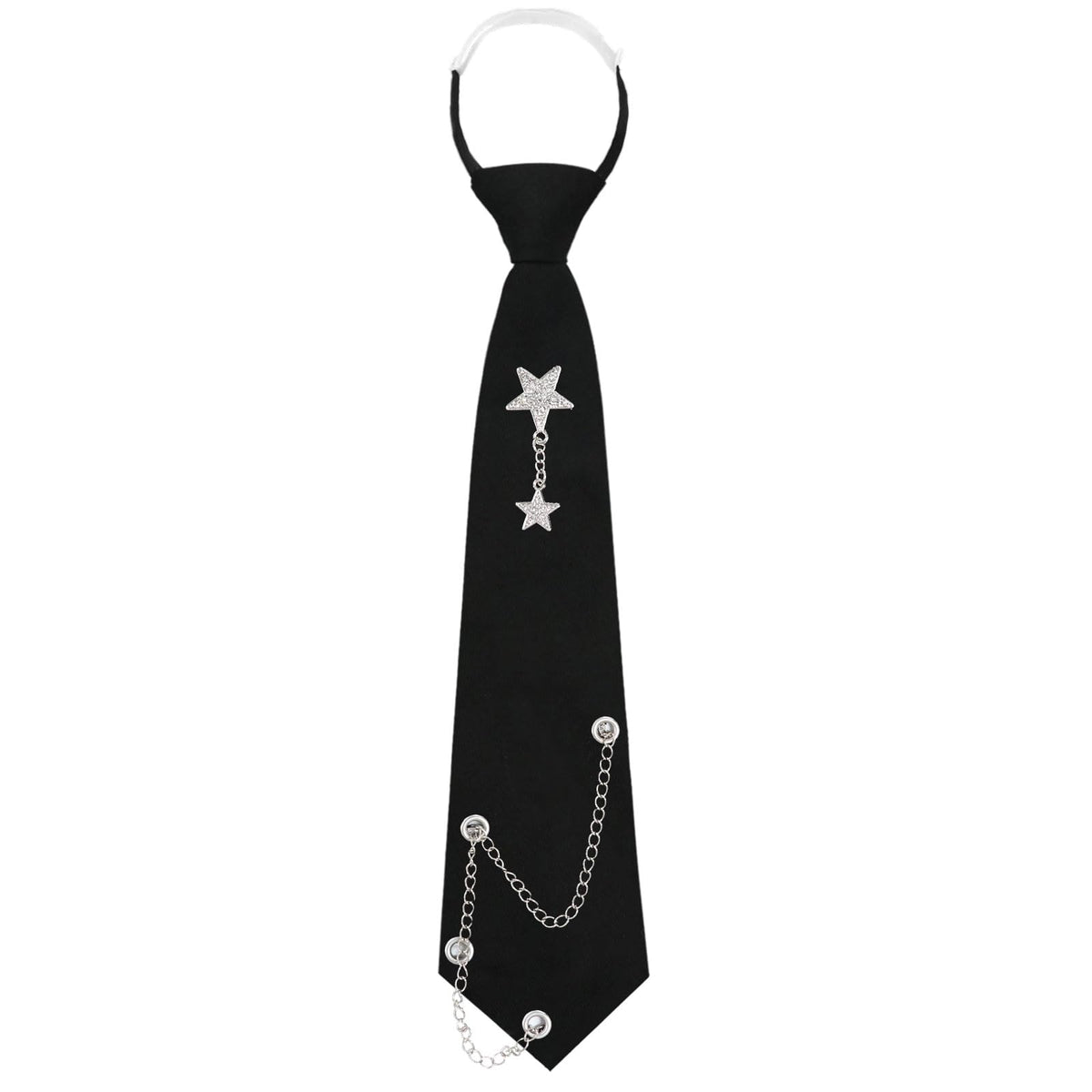 LJBFNN Black Ties for Women, Womens Tie with Metal Chain 2.76'' Pre-Tied Necktie for Girls School Uniform Shirt Accessory