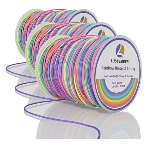 LUSTEMBER 1mm Stretchy Bracelet String, Sturdy Rainbow Elastic String Elastic Cord for Jewelry Making, Necklaces, Beading and Crafts