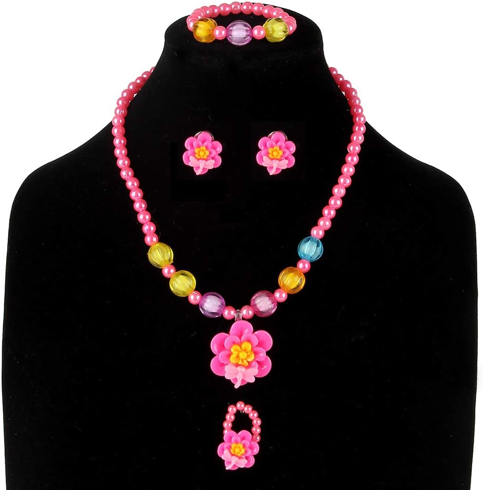 Toddler Play Jewelry for Little Girls,Children Kids Dress Up Pink Purse Bracelet Neclace Ring Earrings