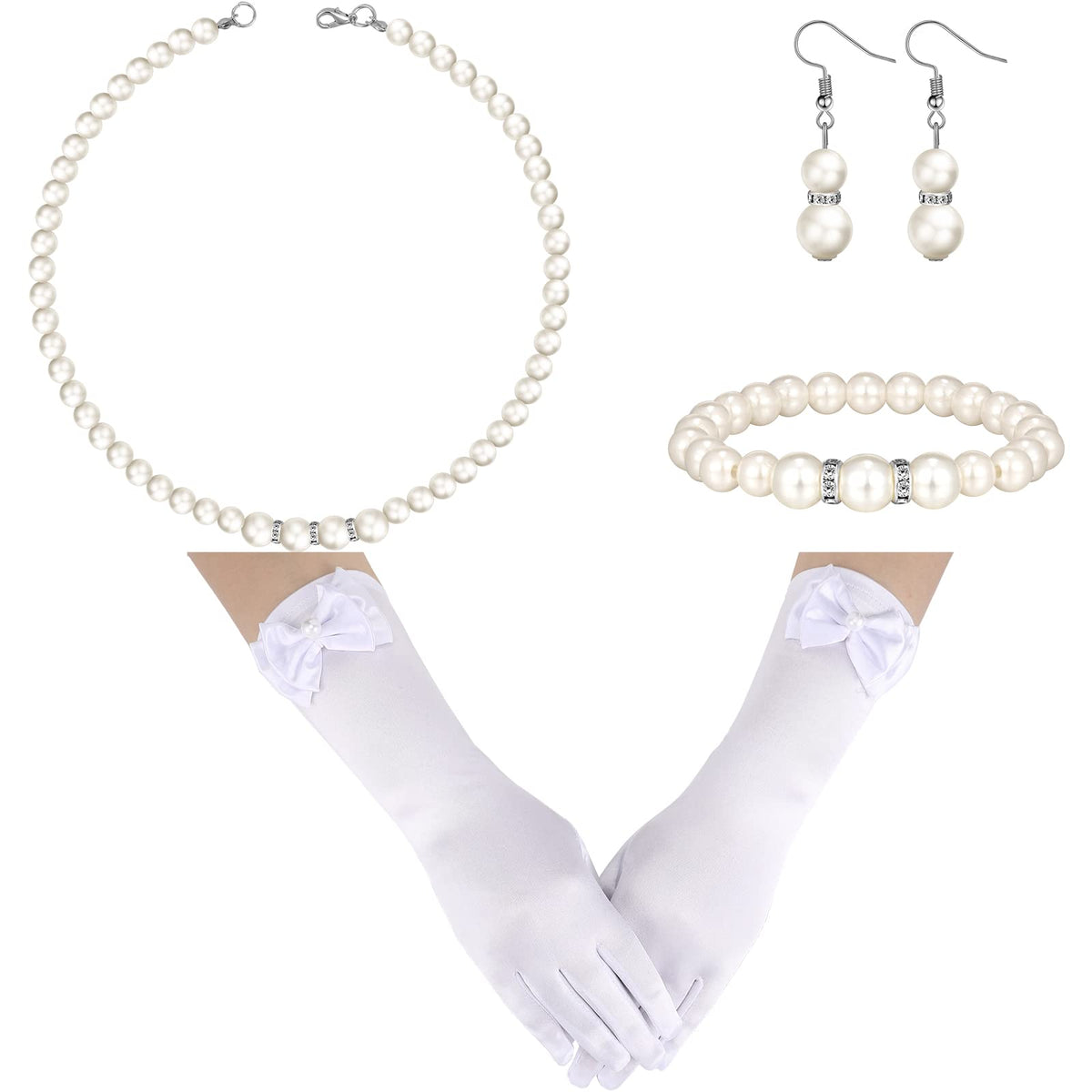 Newcotte 4 Pcs Little Girls Pearl Necklace Jewelry Set