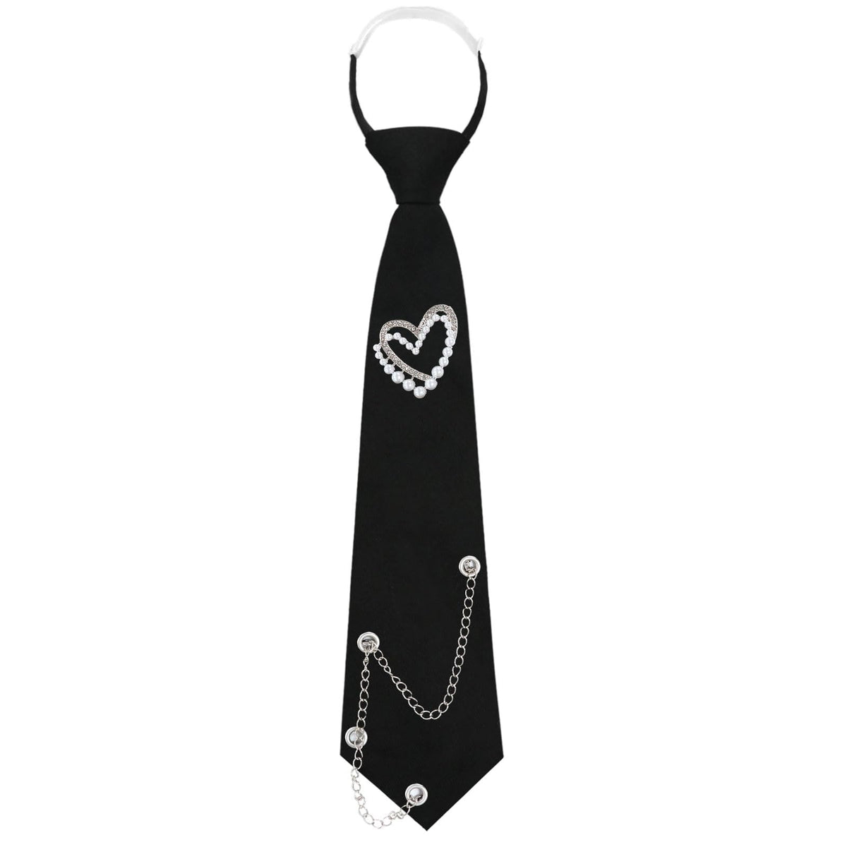 LJBFNN Black Ties for Women, Womens Tie with Metal Chain 2.76'' Pre-Tied Necktie for Girls School Uniform Shirt Accessory