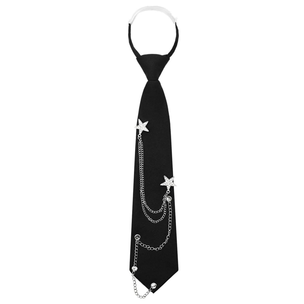 LJBFNN Black Ties for Women, Womens Tie with Metal Chain 2.76'' Pre-Tied Necktie for Girls School Uniform Shirt Accessory