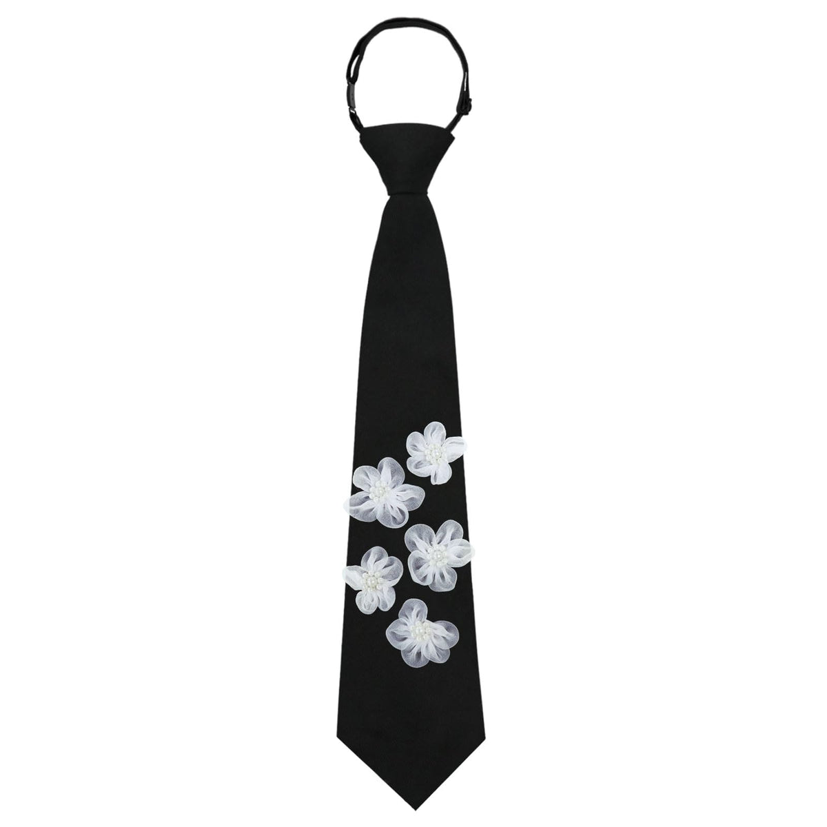 LJBFNN Black Ties for Women, Womens Tie with Metal Chain 2.76'' Pre-Tied Necktie for Girls School Uniform Shirt Accessory