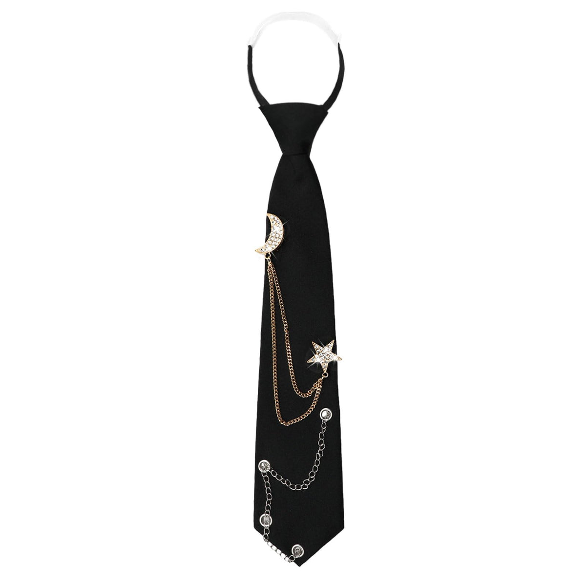 LJBFNN Black Ties for Women, Womens Tie with Metal Chain 2.76'' Pre-Tied Necktie for Girls School Uniform Shirt Accessory