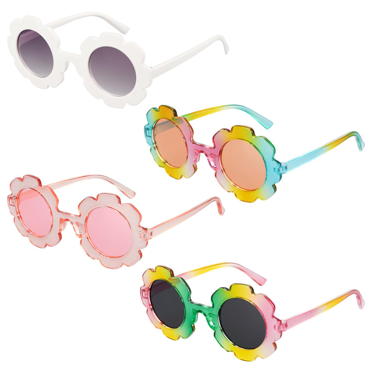 Mdvora 2/4/8/12/24 Pack Round Flower Sunglasses Set, Outdoor Kids Sunglasses Kit