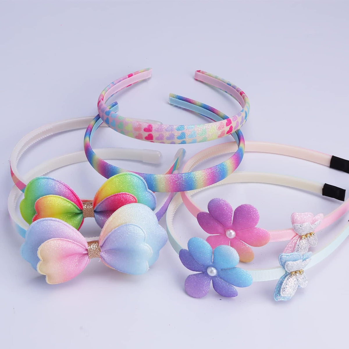 Glitter Headbands for Girls Butterfly Sparkly Hair Bands with Teeth Bows Flower Sequin Hairband for Girl(6pcs)