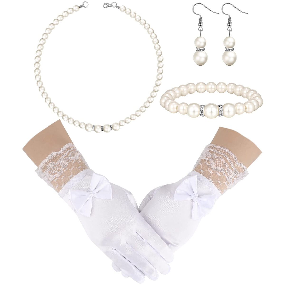 Newcotte 4 Pcs Little Girls Pearl Necklace Jewelry Set