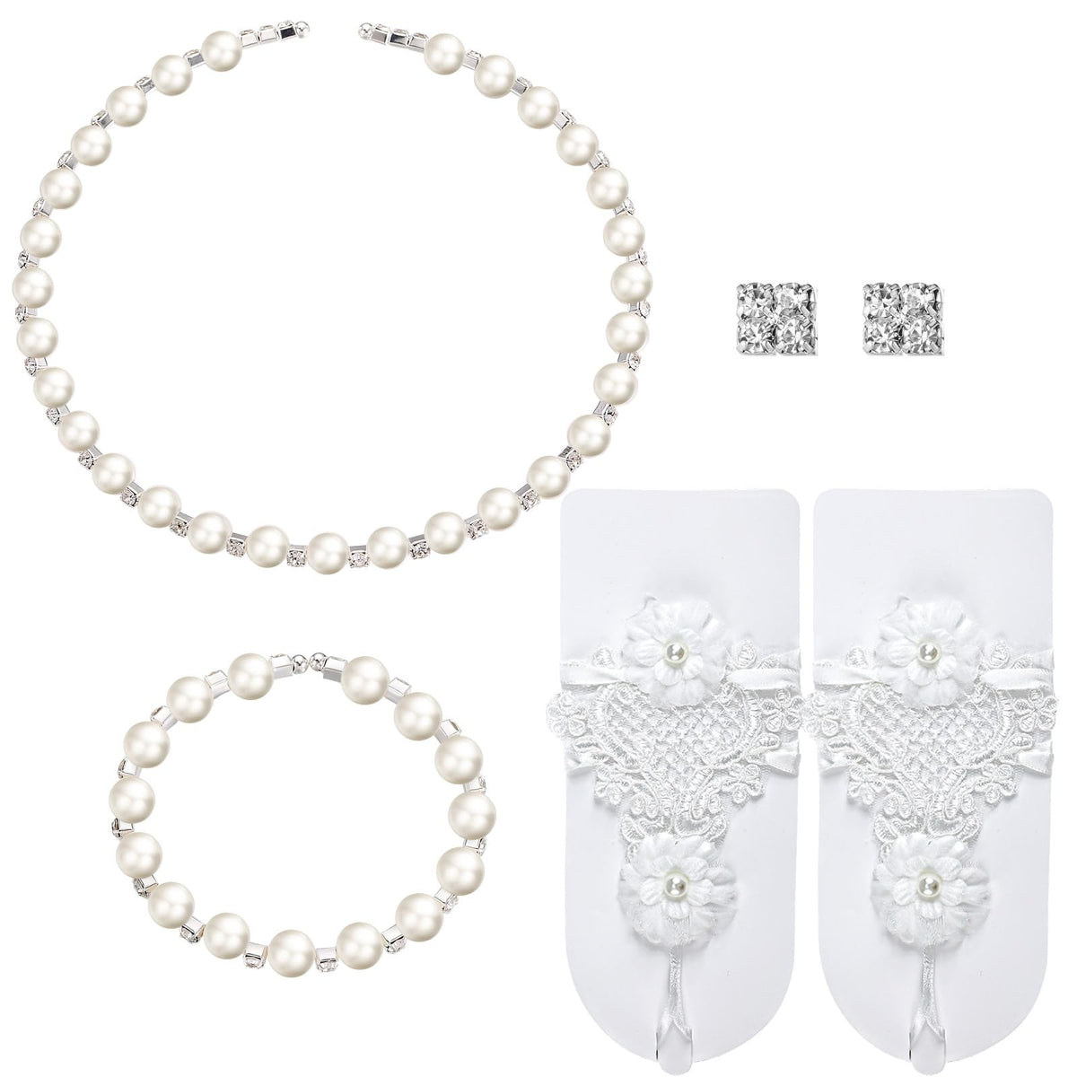 Newcotte 4 Pcs Little Girls Pearl Necklace Jewelry Set