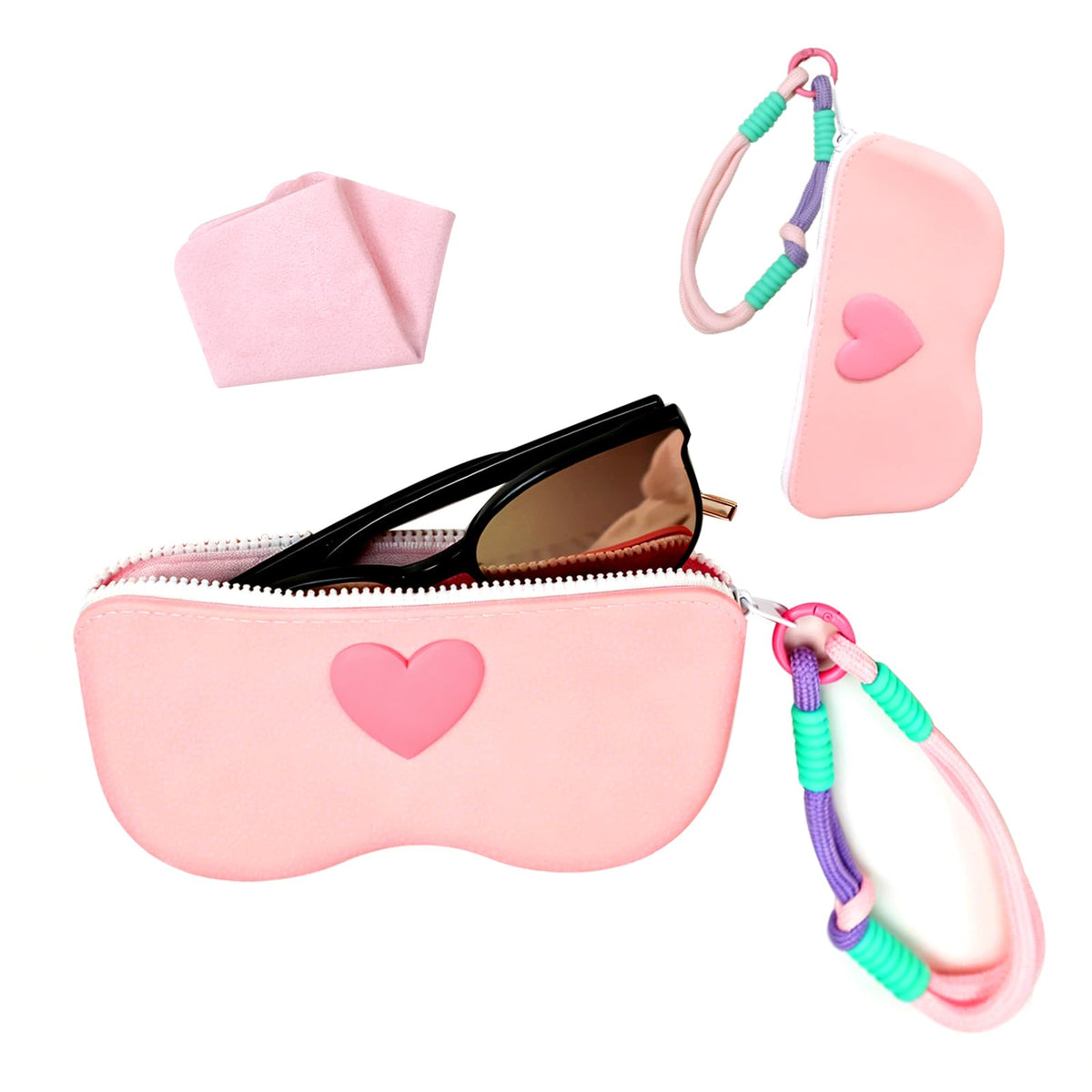 Portable Eyeglasses Case Soft Silicone Zipper Sunglasses Pouch Waterproof Drop-Resistant Bag for Women Girls