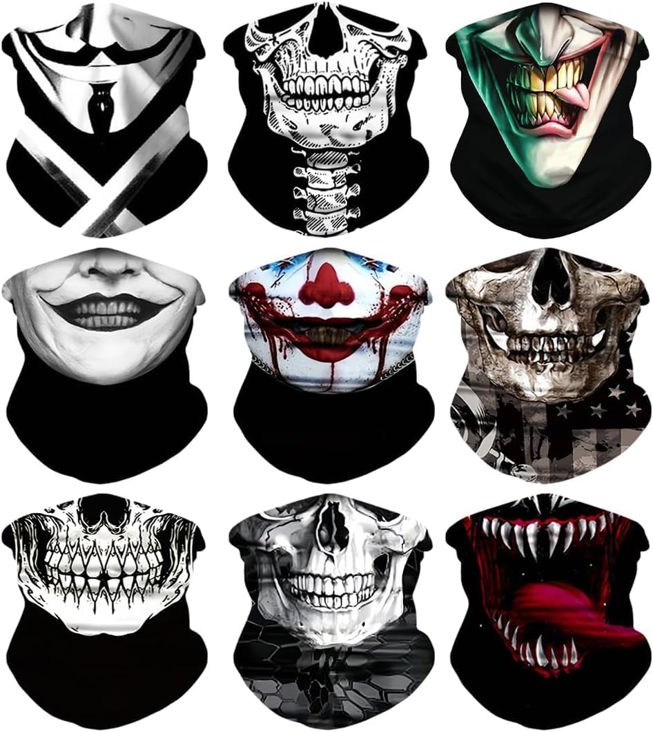 9 Pcs Neck Gaiter Face Mask Men Women Sun UV Protection Seamless Skull Bandanas Seamless Bandana Rave Face Cover Scarf Mask