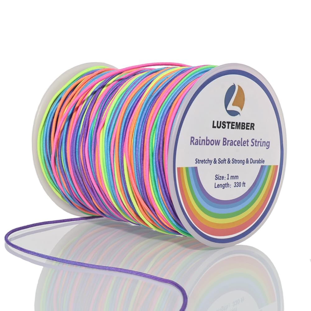LUSTEMBER 1mm Stretchy Bracelet String, Sturdy Rainbow Elastic String Elastic Cord for Jewelry Making, Necklaces, Beading and Crafts