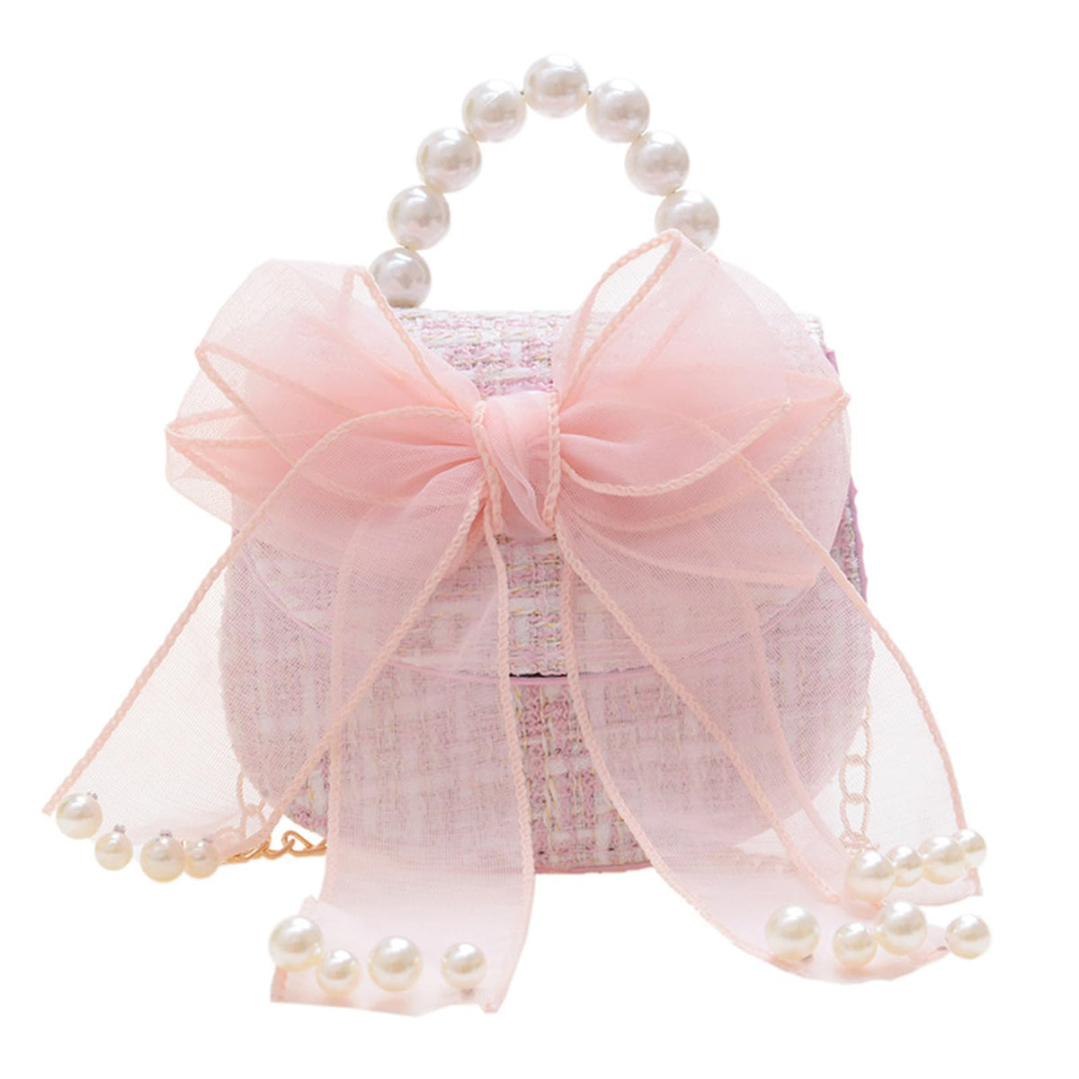 Cute Crossboby Purse with Bowknot Shoulder Bag for Little Girls, Girls Kids Fashion Handbags with Pearl Handle