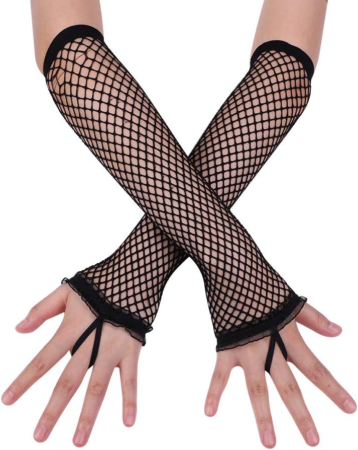Kids Long Fishnet Gloves Girls Lace Fingerless Mesh Gloves Dance Performance Party Costume Accessory