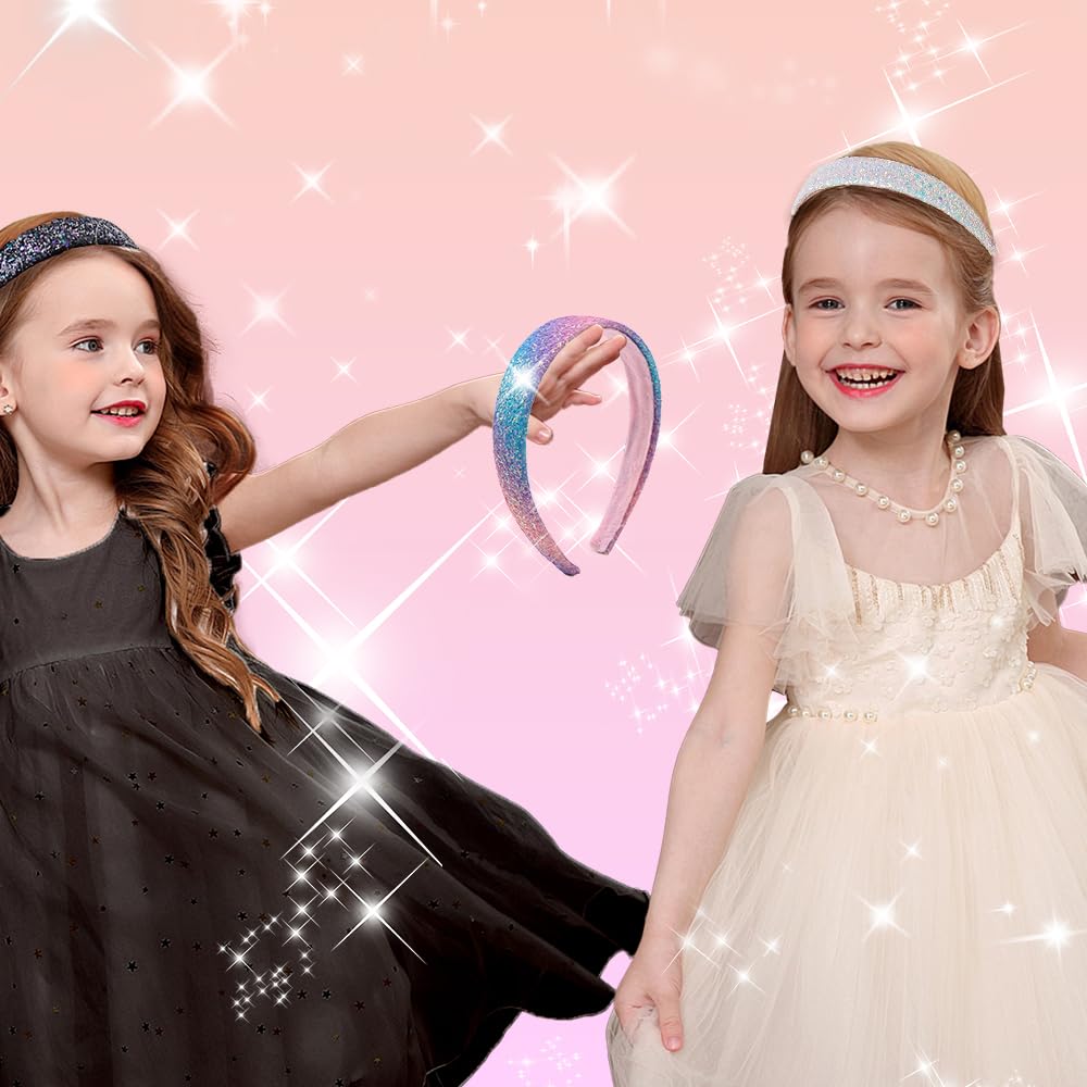 Glitter Headbands for Girls Wide Sparkly Headbands for Little Girl Hair Accessories Thick Bling Hairband for Children