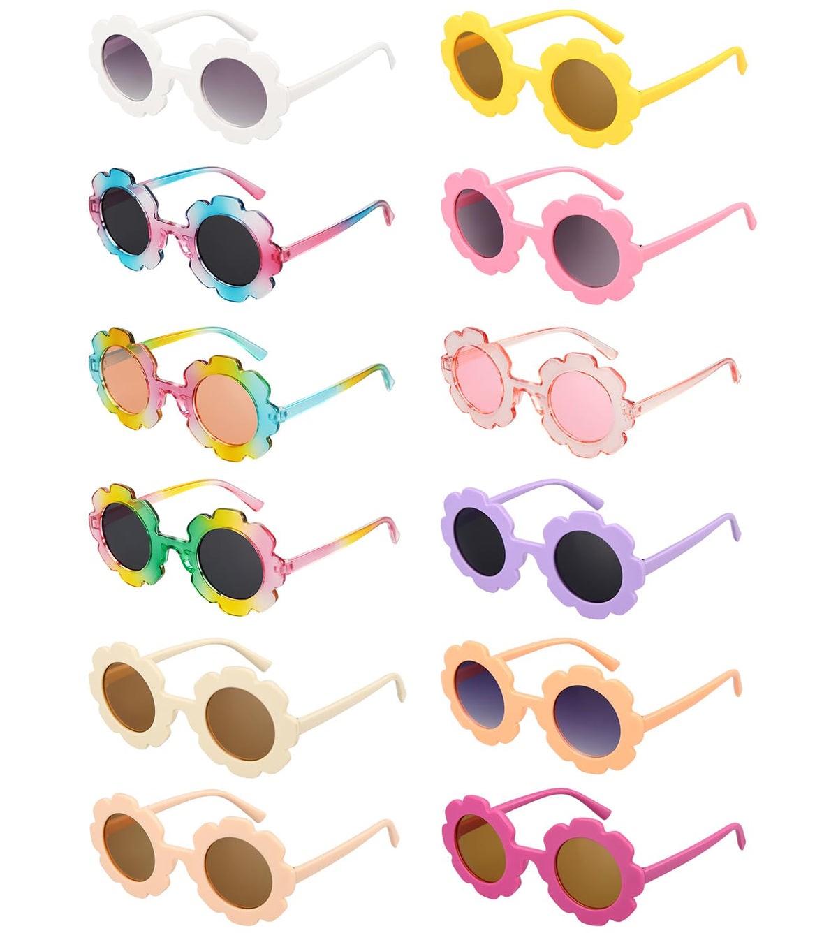 Mdvora 2/4/8/12/24 Pack Round Flower Sunglasses Set, Outdoor Kids Sunglasses Kit