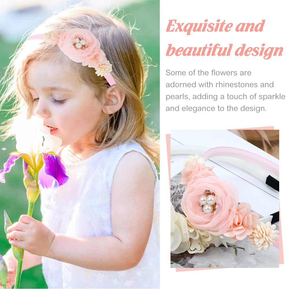Dizila 5 Pieces Beige Pink Plastic Flower Headbands Floral Hair Bands Hoops Accessories for Baby Girls Toddlers Kids Teens
