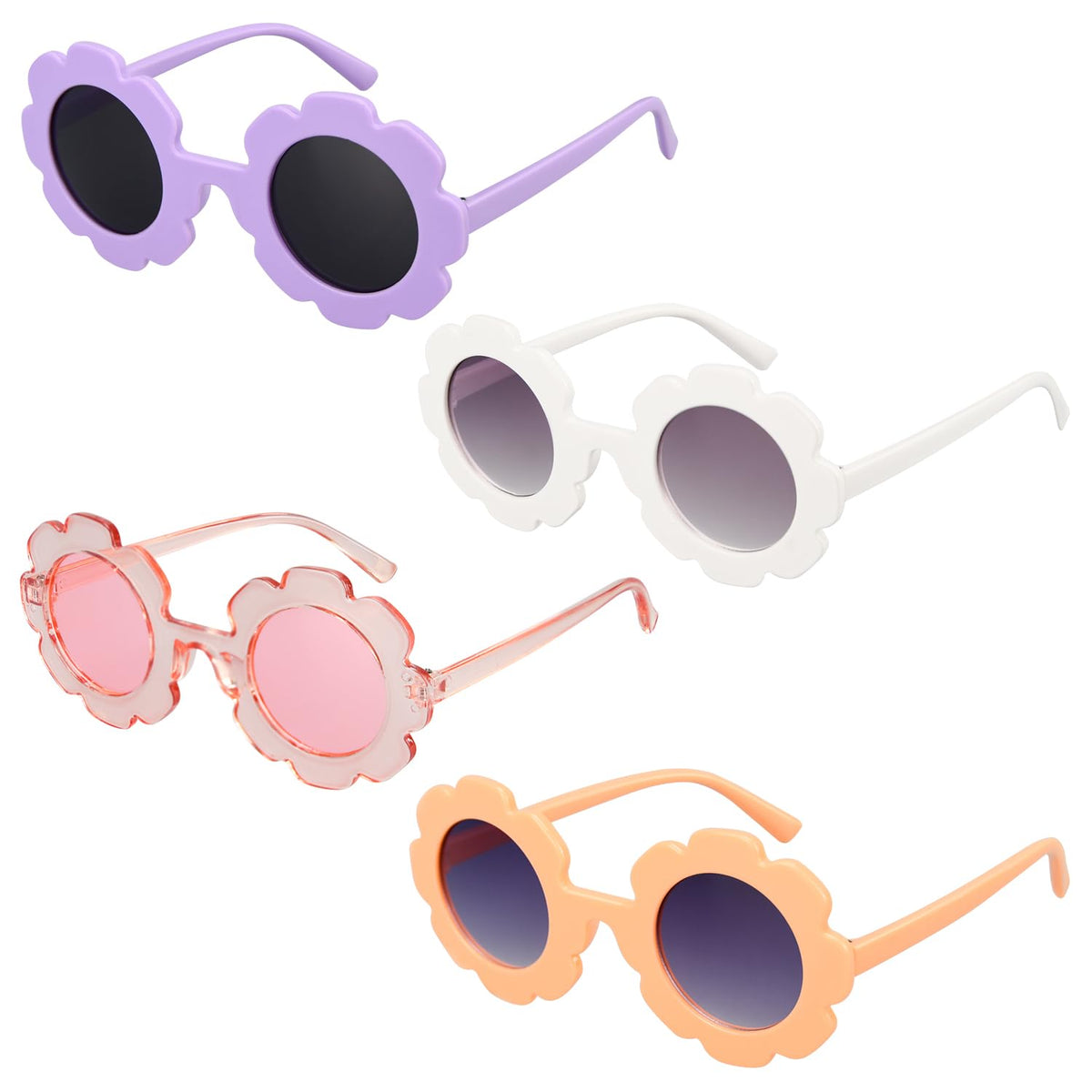 Mdvora 2/4/8/12/24 Pack Round Flower Sunglasses Set, Outdoor Kids Sunglasses Kit