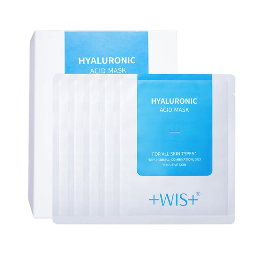 +WIS+ Hyaluronic Acid Face Mask 24 EA with Hyaluronic Acid Serum and Vitamin B5, Facial Mask for Dry Skin, Anti-Aging Mask to Plump and Repair Dehydrated Skin, Safe on Sensitive Skin,gifts for women