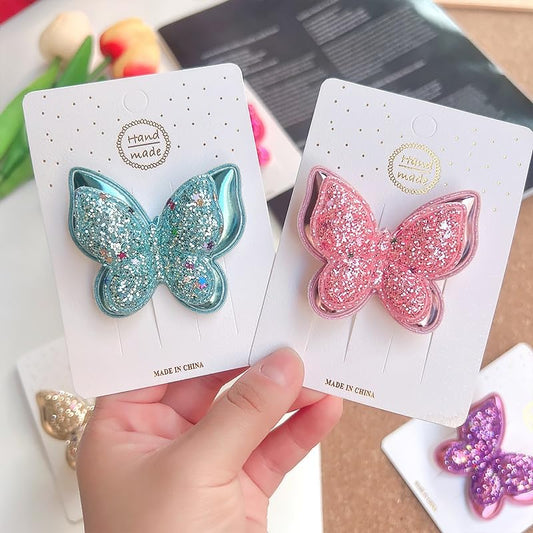 5-Pc Glittery Butterfly Hair Clips Alligator Barrettes,Sparkly Hair Accessories for Teen Toddler Girls, Fashion Hairpins for Spring Party, Everyday Gift
