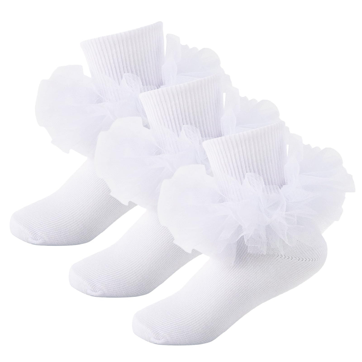 Girls Ruffle Socks Toddler Fluffy Ruffle 4-Layer Lace Dress Socks Turn Cuff Pageant Tutu Socks for Baby Girl Kids