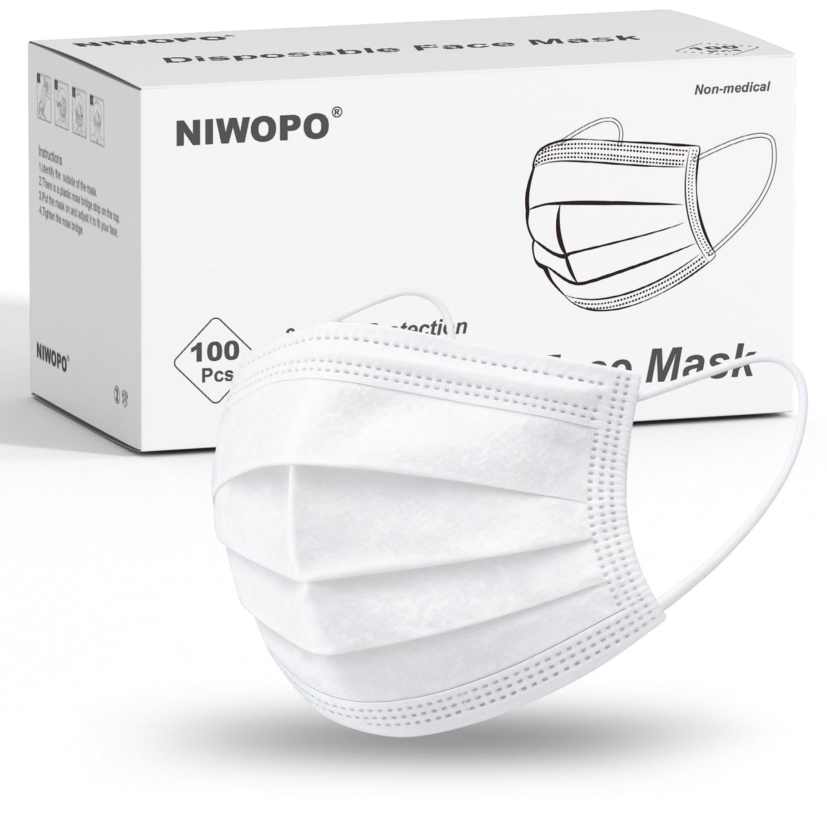 Disposable Face Masks 100 Pack, 3 Ply Breathable Filter Mask with Adjustable Nose Clip & Soft Elastic Ear Loops