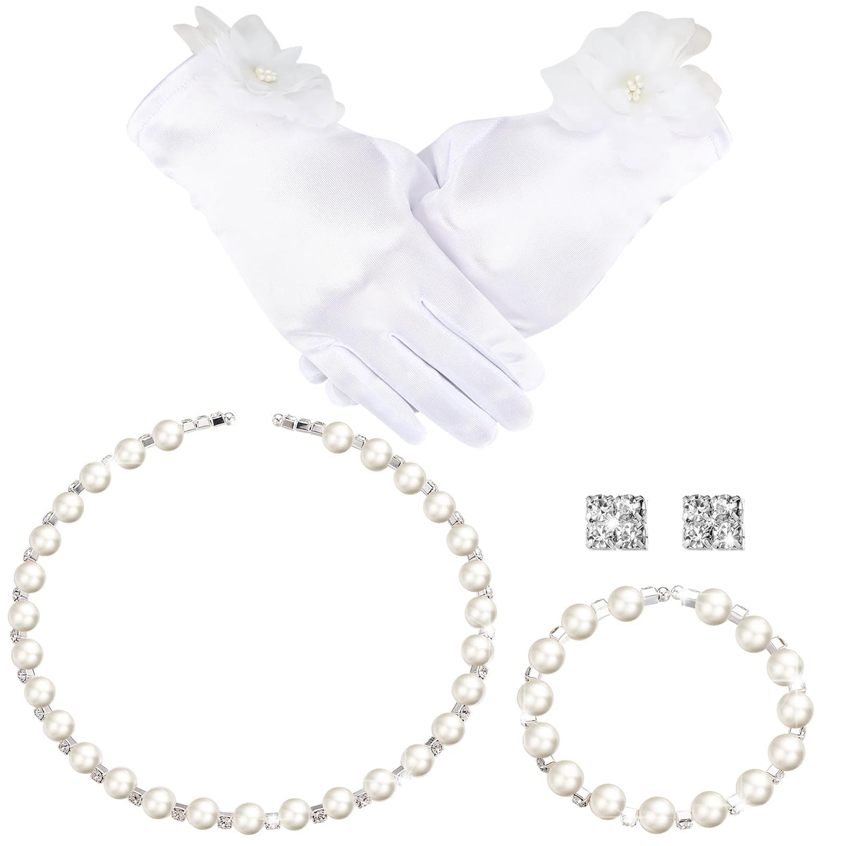 Newcotte 4 Pcs Little Girls Pearl Necklace Jewelry Set