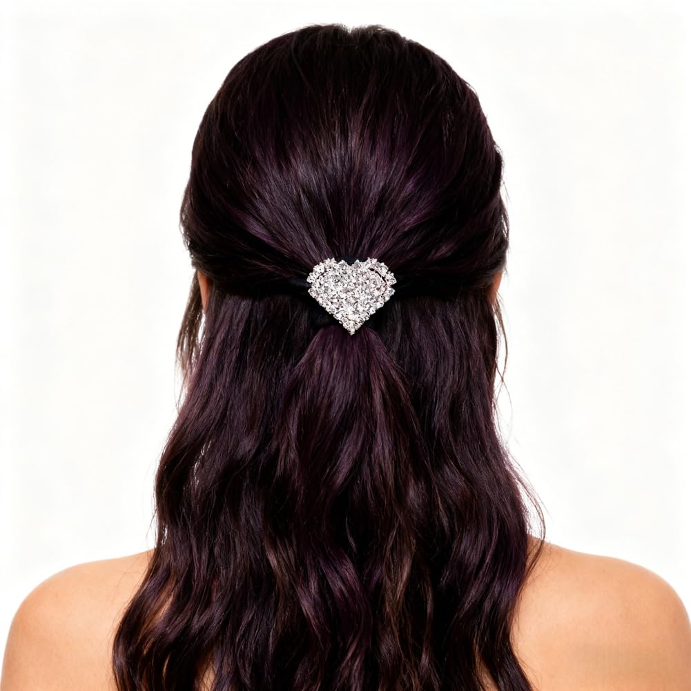 Hair Tie, Fashion Bling Crystal Rhinestone Hair Accessories for Women Girls (Silver Heart Scrunchies, Bands, Ropes, Circles, Elastics, Headband)
