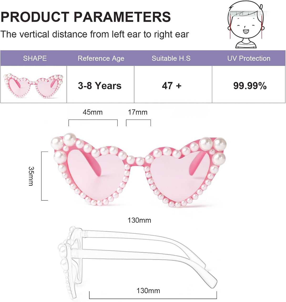 ADE WU Heart Sunglaskses Kids Cute Pearl Sunglasses for Girls Boys Age 3-8