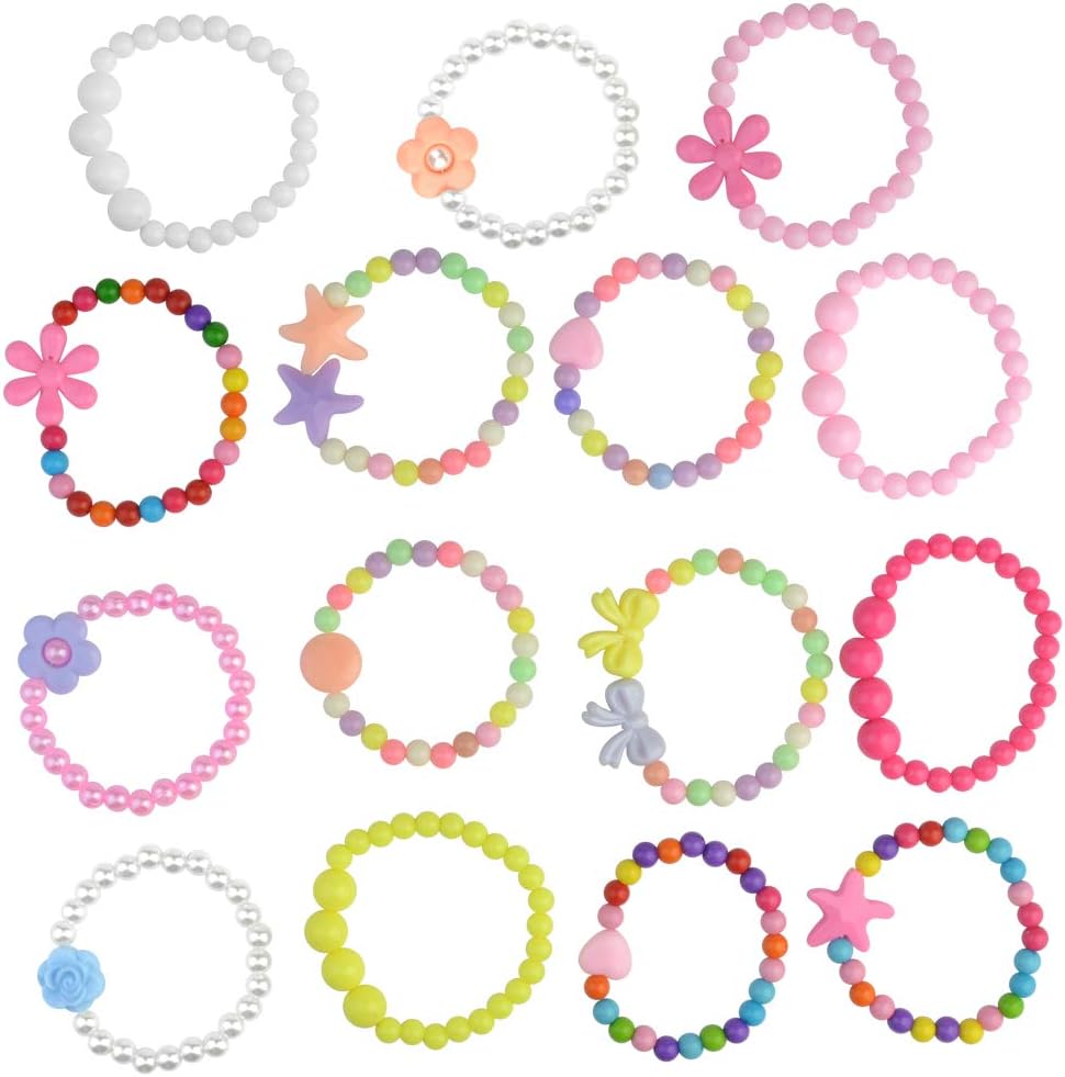 obmwang 30Pcs Princess Necklace Bracelet Set, Teenager Costume Jewelry Play Jewelry for Women Dress Up Pretend Play Party Favors