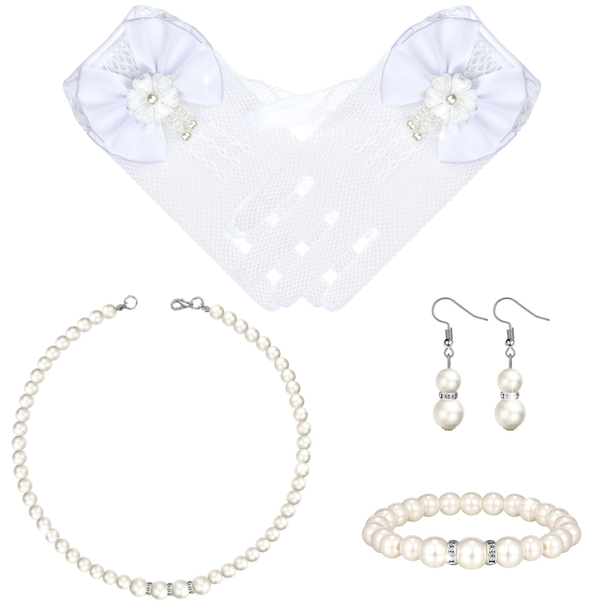 Newcotte 4 Pcs Little Girls Pearl Necklace Jewelry Set