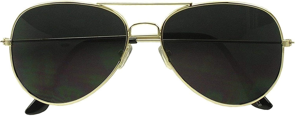 Rhode Island Novelty Dark Aviator Sunglasses Gold Frame with Black Lens One Pair