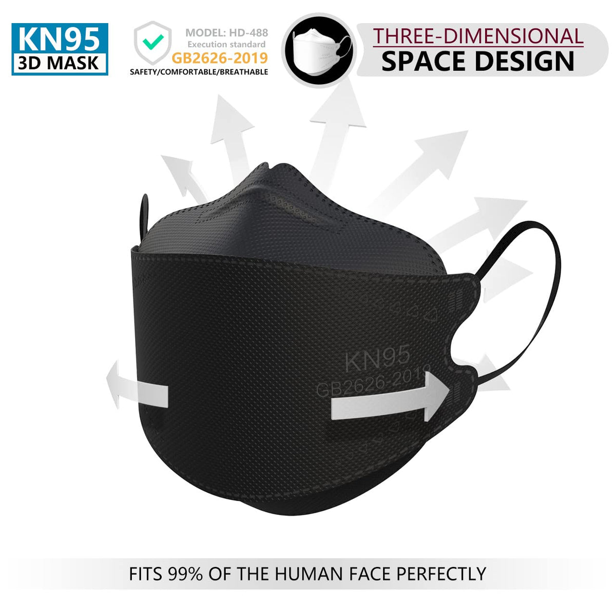 KN95 Face Masks 50 Pack, Breathable Comfortable and Disposable KN95 Mask, Black