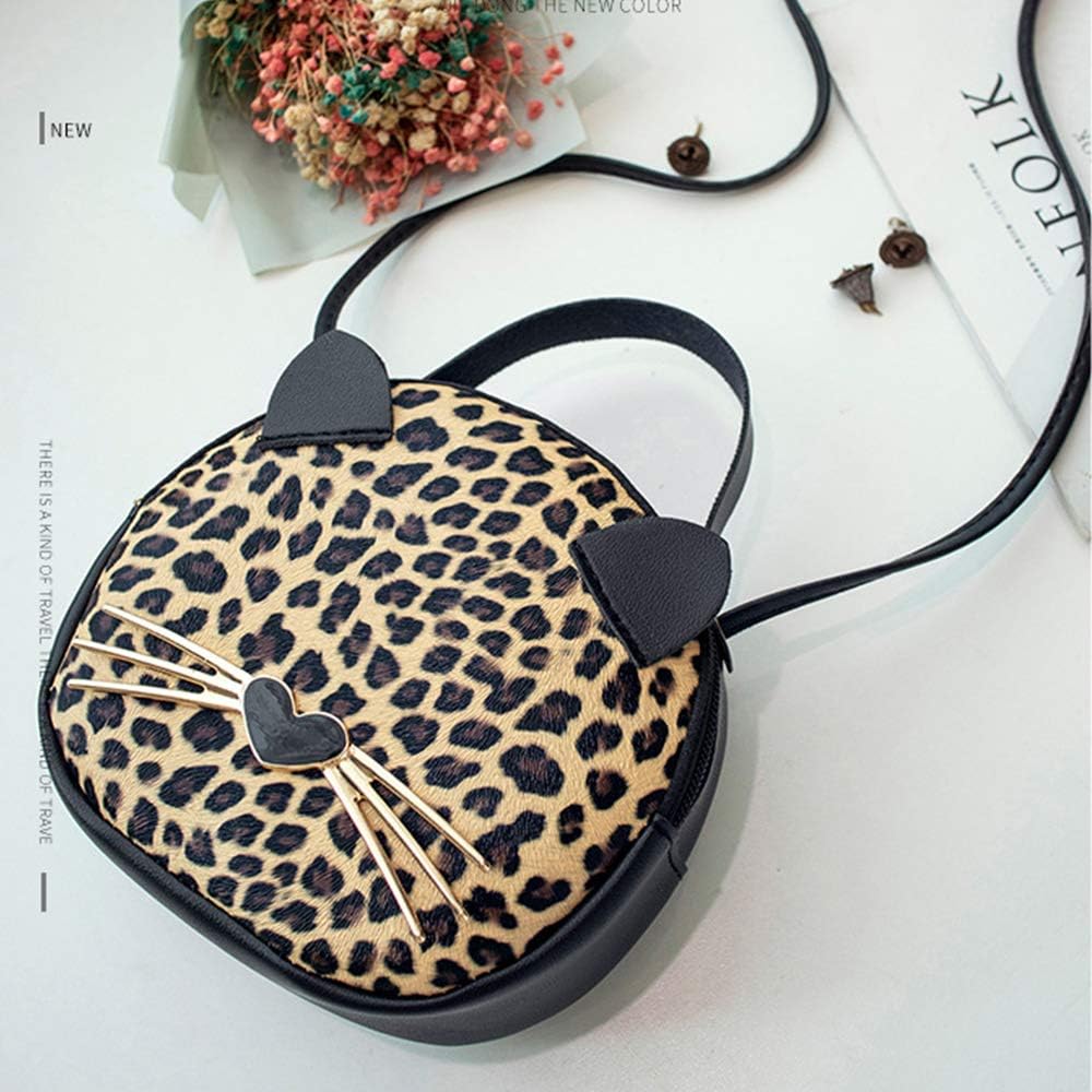 Cute Cat Purse Leopard Crossbody Bag Mini Shoulder Bag Handbags for Kids Women Teens Girls (Brown)