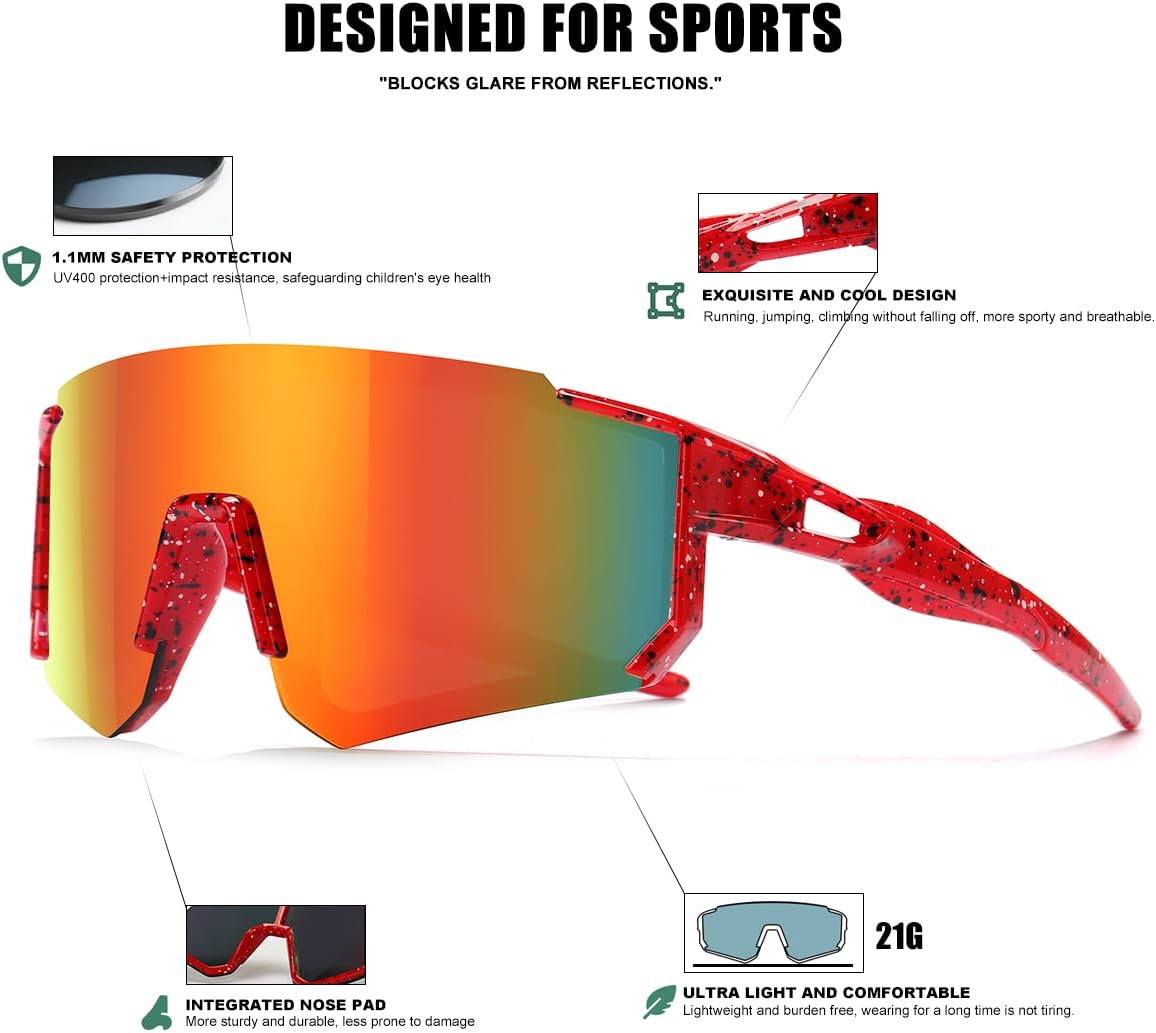 SEKKAF Kids Sunglasses Youth Baseball Sunglasses for Boys Girls Softball Sports Sun Glasses UV Protection