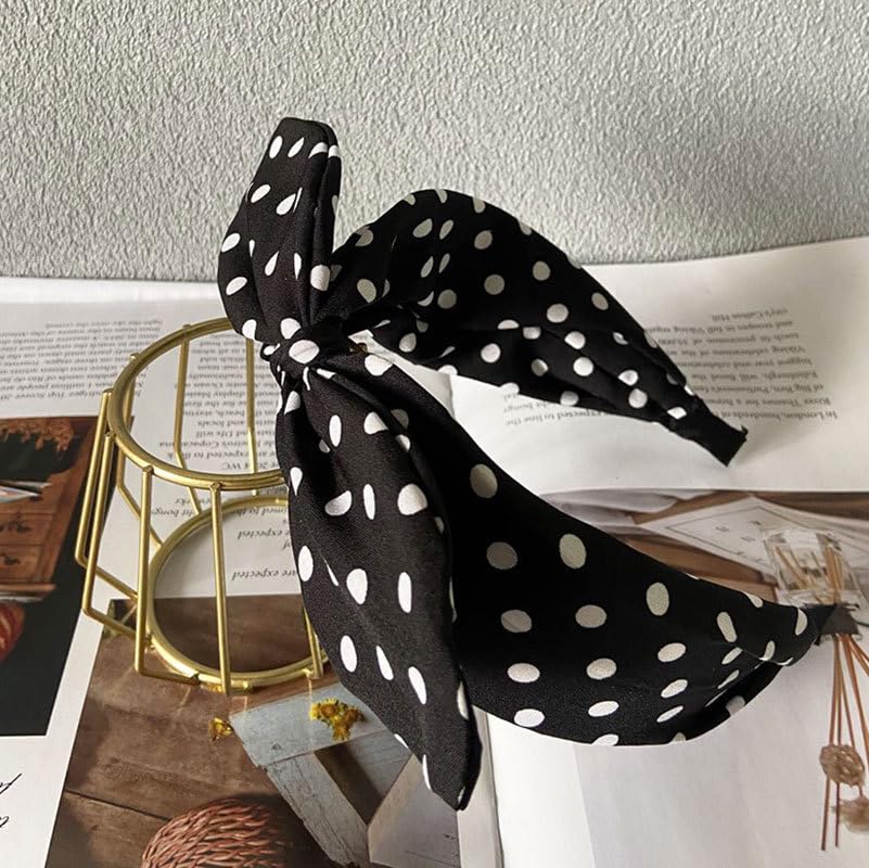 Black Polka Dot Bow Headbands Cute Halloween Headbands 50s Costume Retro Party Hair Accessories for women and girls
