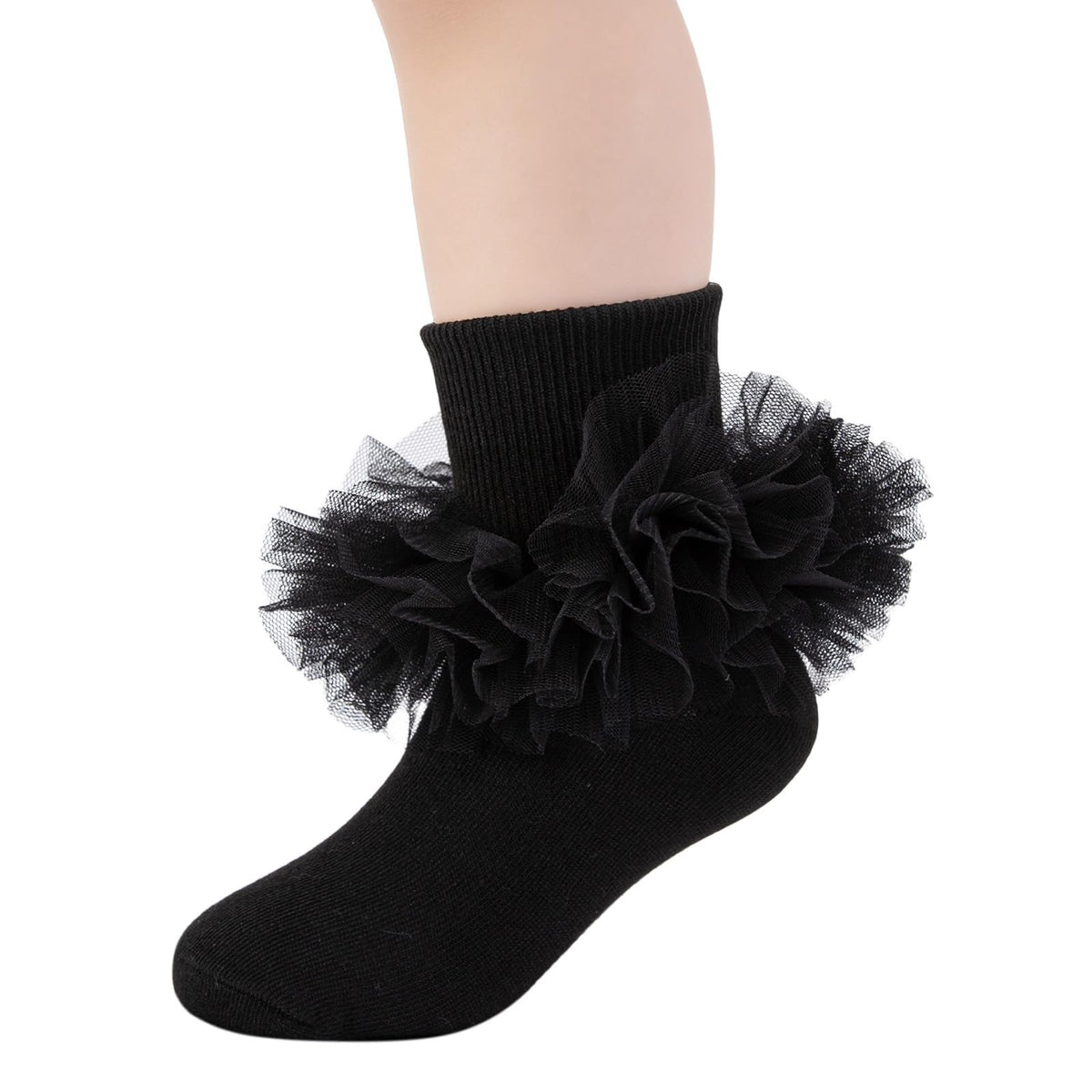 Girls Ruffle Socks Toddler Fluffy Ruffle 4-Layer Lace Dress Socks Turn Cuff Pageant Tutu Socks for Baby Girl Kids