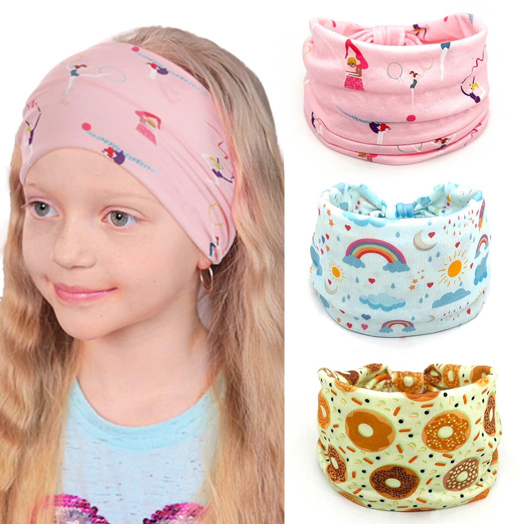 Bohend Girls Headbands Wide Knotted Hair Bands 3Pcs Non Slip Elastic Cute Head Bands Workout Yoga Sweatband Hair Accessories for Girls and Kids (B)