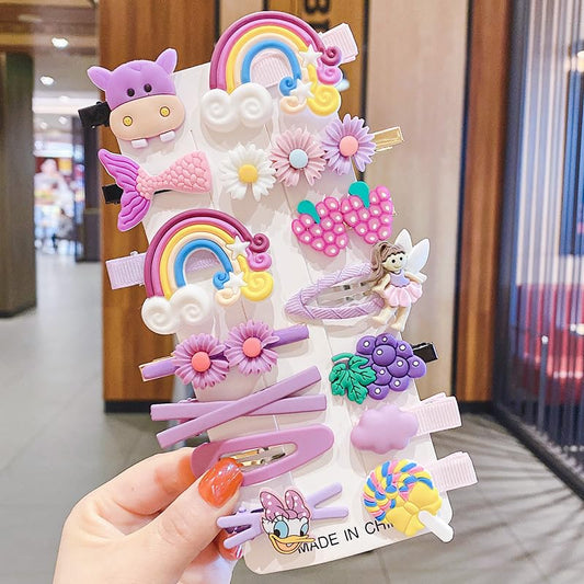 14 PCS Cute Hair Clips Fashion Girls Hair Accessories Flower Fruit Colorful Rainbow Candy Dessert Lovely Animal Barrettes Set Non-slip Metal Snap Pins for Girls Kids Teens Toddlers