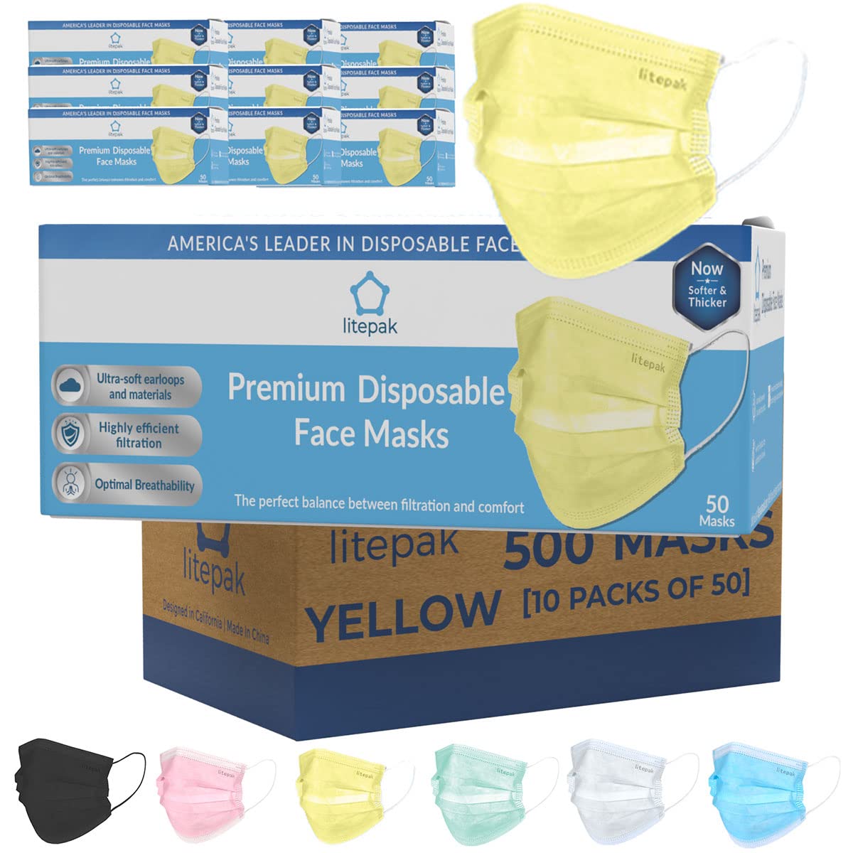 Litepak 500pcs Premium Disposable Face Mask SOFT 3ply Nose Wire