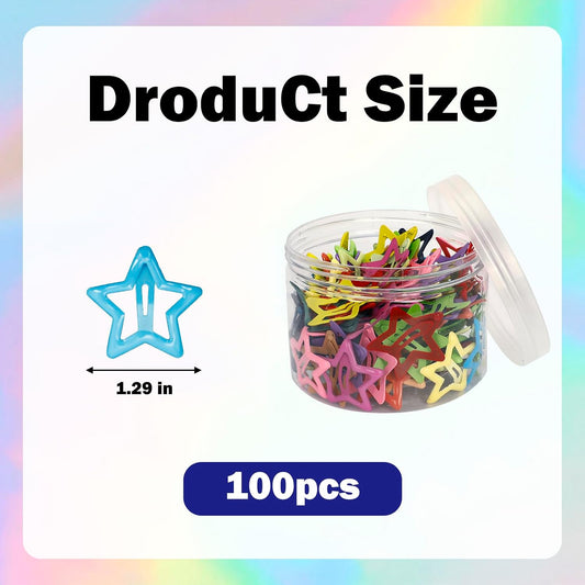 100PCS Y2K Star Hair Clips for Teens Girls Women - Non Slip Metal Barrettes, Cute Colorful Mini Hair Accessories for Daily Wear, Party, Rave, Festival (Multicolor)
