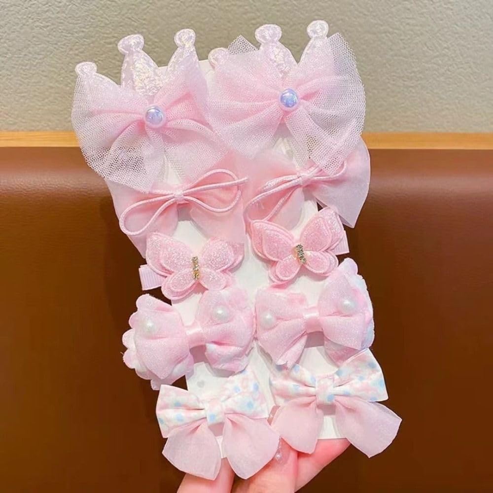 10pcs/set Trend Sweet Lace Bow for Girls Headwear Hairpin Hair Clip Hair Accessories(pink)