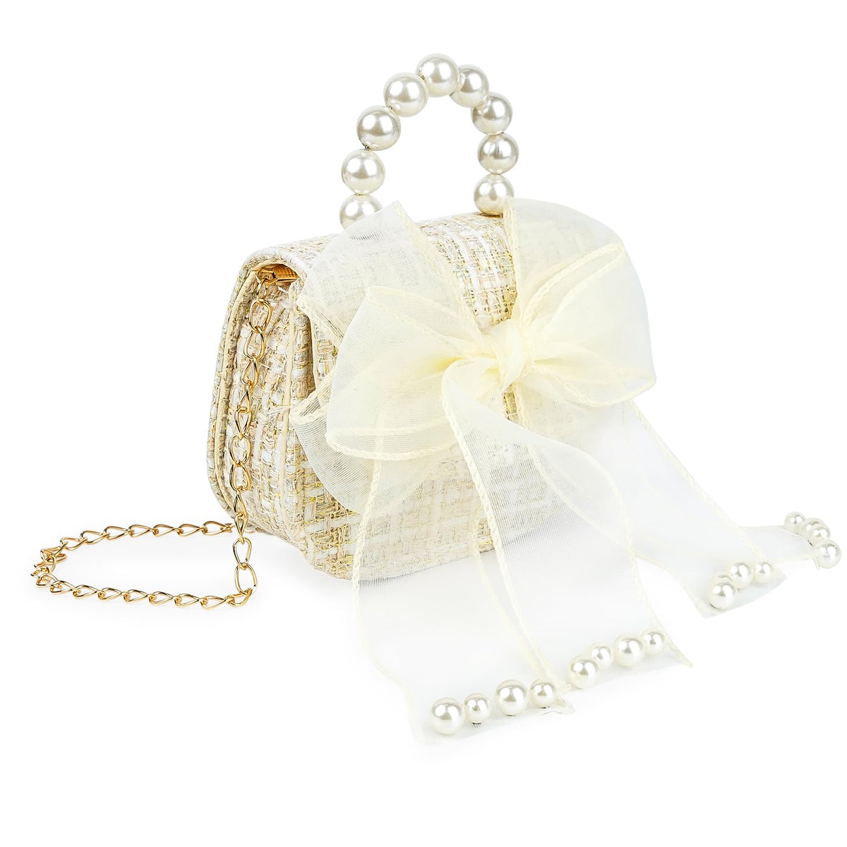Cute Crossboby Purse with Bowknot Shoulder Bag for Little Girls, Girls Kids Fashion Handbags with Pearl Handle