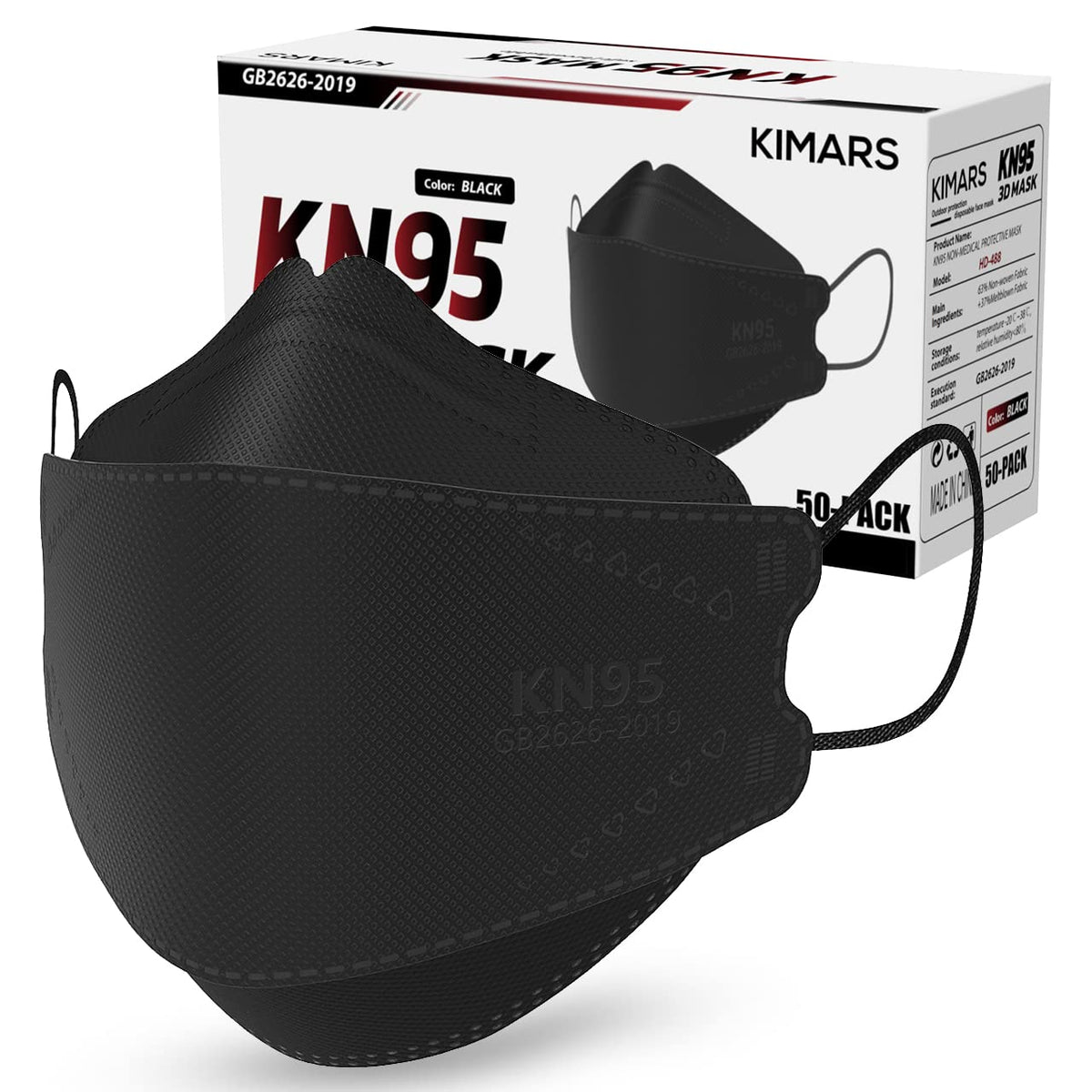 KN95 Face Masks 50 Pack, Breathable Comfortable and Disposable KN95 Mask, Black