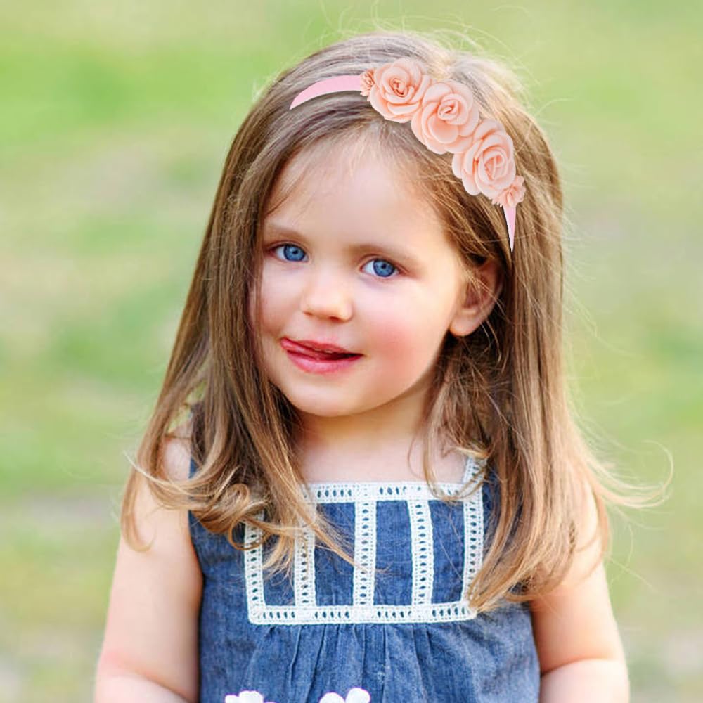 Dizila 5 Pieces Beige Pink Plastic Flower Headbands Floral Hair Bands Hoops Accessories for Baby Girls Toddlers Kids Teens