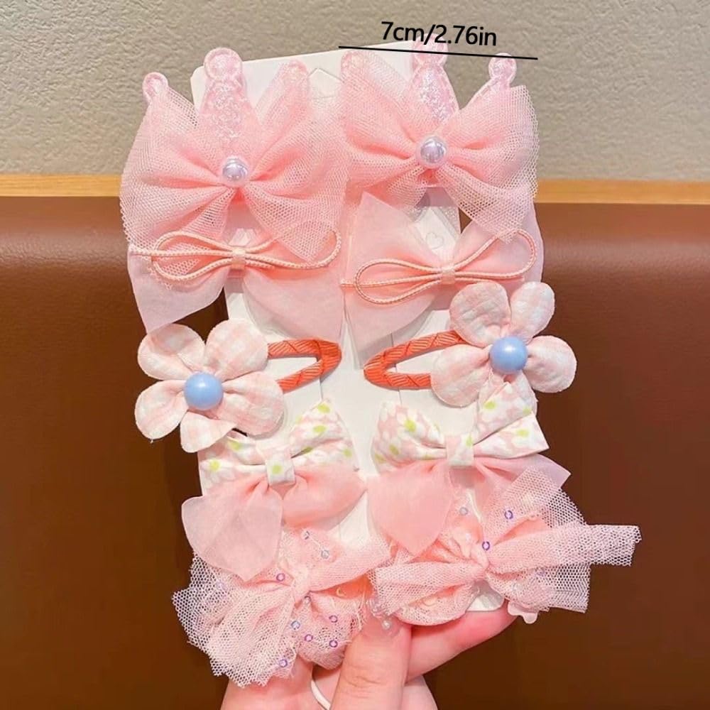 10pcs/set Trend Sweet Lace Bow for Girls Headwear Hairpin Hair Clip Hair Accessories(pink)