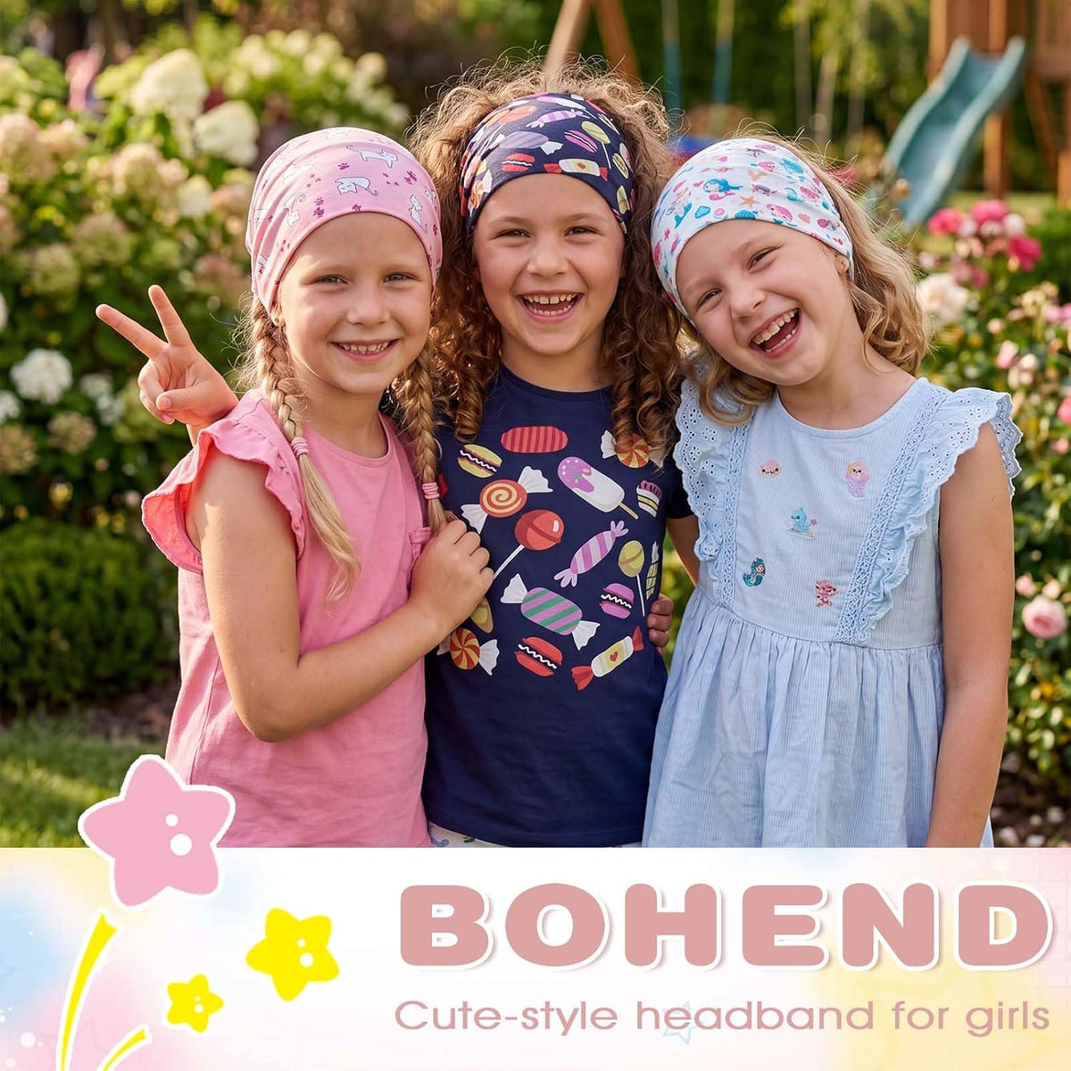 Bohend Girls Headbands Wide Knotted Hair Bands 3Pcs Non Slip Elastic Cute Head Bands Workout Yoga Sweatband Hair Accessories for Girls and Kids (B)