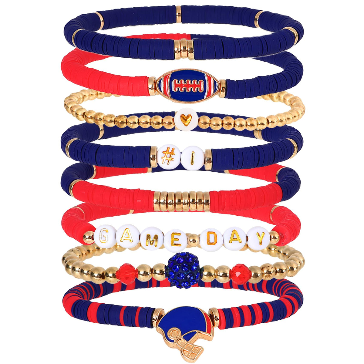 NZKNP 8 Pcs Game Day Bracelets for Women,Football Mom Accessories & Outfits Jewelry Gifts,Football Stackable Clay Beaded Stretch Bracelets,Sports Charm Bracelet Bangles