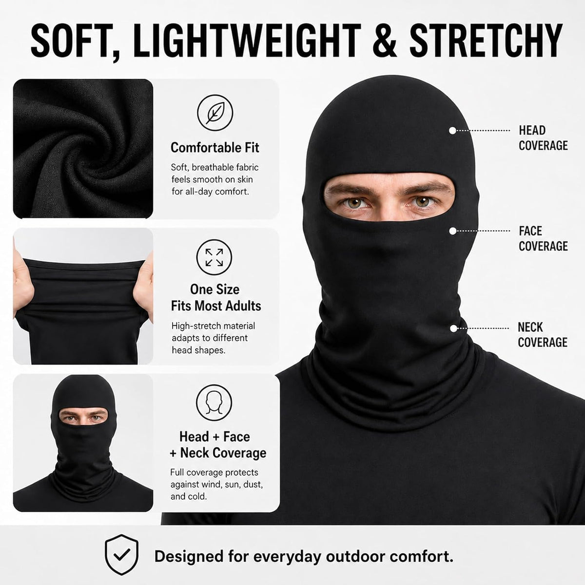 15 Pack black Ski Mask for Men Balaclava,Summer Cooling Neck Gaiter UV Protector Ski Scarf for Women Sports mask